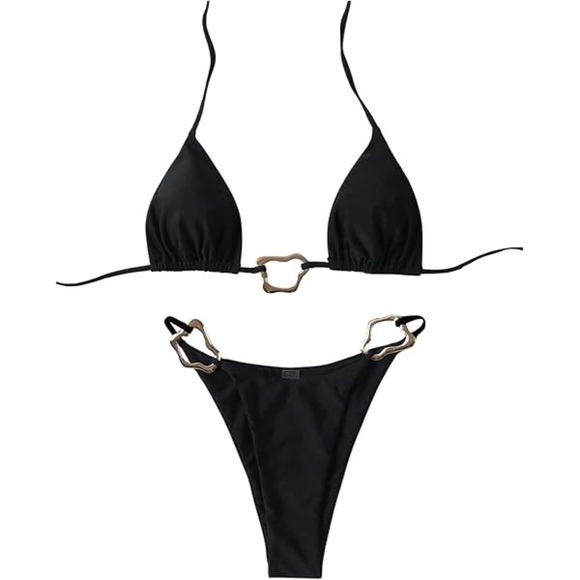 Sexy High Waist Black Bikini w/ Ring Accent – 2 Piece - Picture 7 of 10